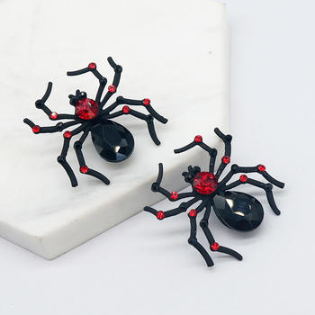Spider Earrings for Women Witch Jewelry Halloween Stud Earrings Black Spider Red Rhinestone Earrings