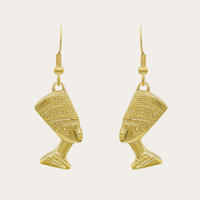 Gold Silver Egyptian Nefertiti Queen Pharaoh Royal Dangle Earrings