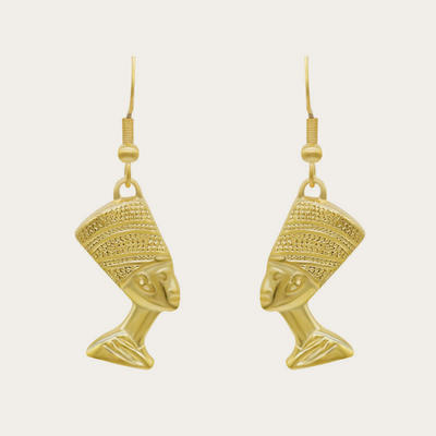 Gold Silver Egyptian Nefertiti Queen Pharaoh Royal Dangle Earrings