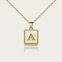 18K Gold Plated White Shell Initial Necklace for Women Men Square Letter A-Z Necklace Pendant Personalized Name Alphabets Necklace Jewelry Gifts