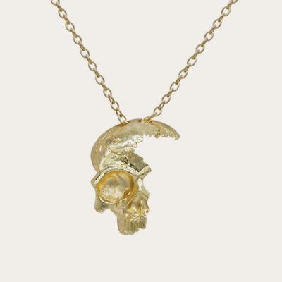 Broken Damaged Half Face Skull Pendant Necklace with Chain